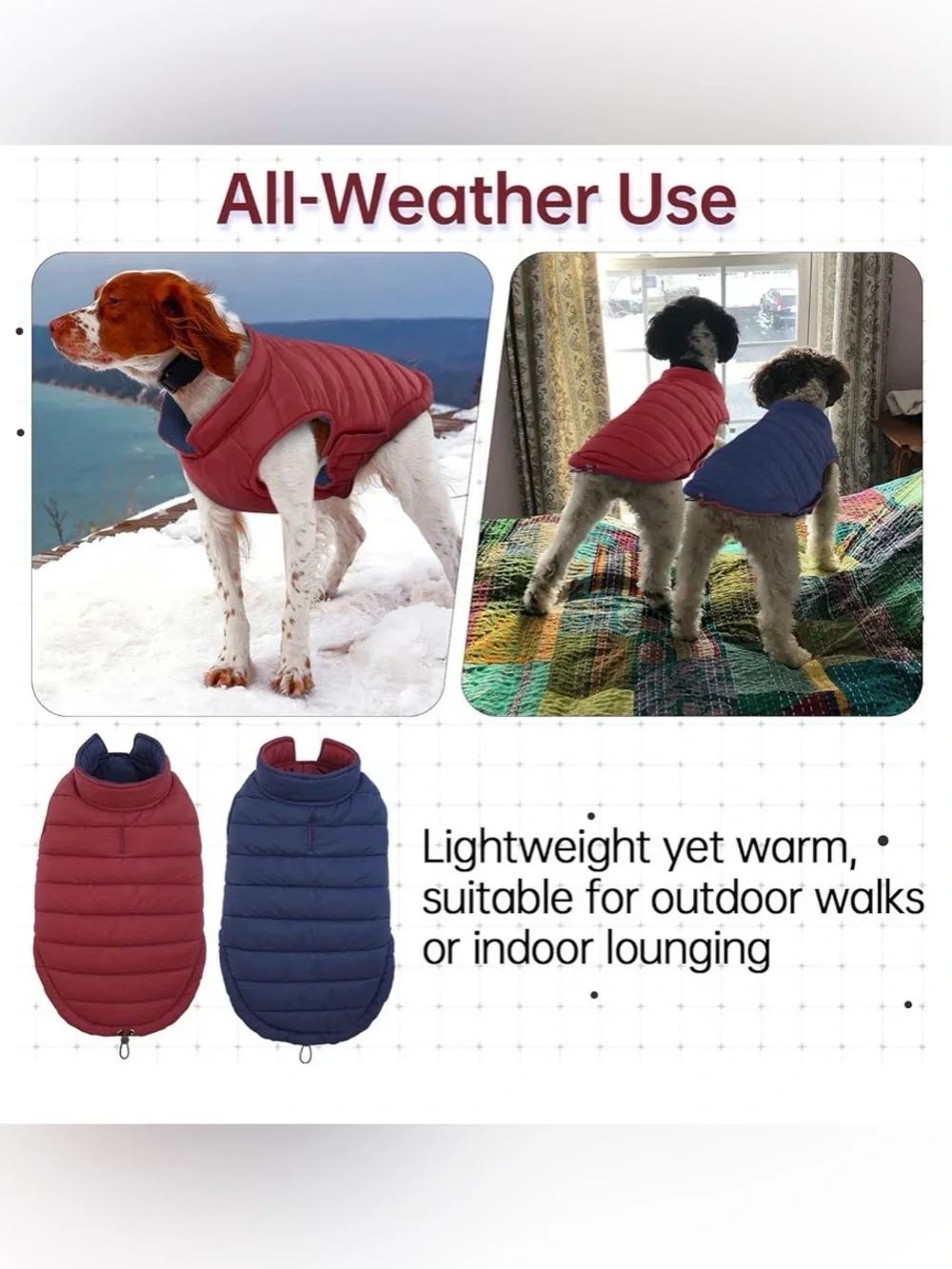 NWT Reversible XL Puffer Vest Dog Coat Water Windproof Dog Jacket Maroon Navy